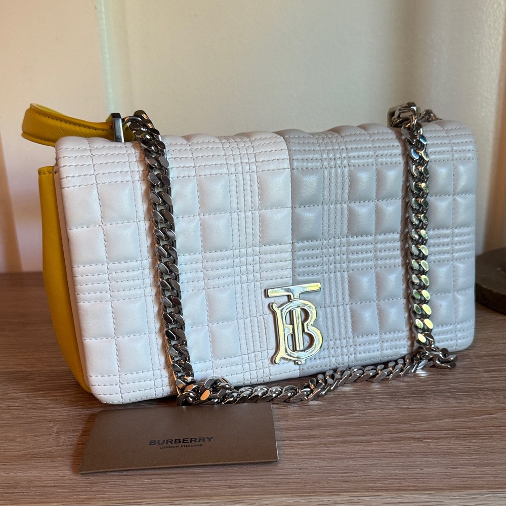 Burberry Lola lamb skin Quilted White and Yellow Chain Shoulder Bag